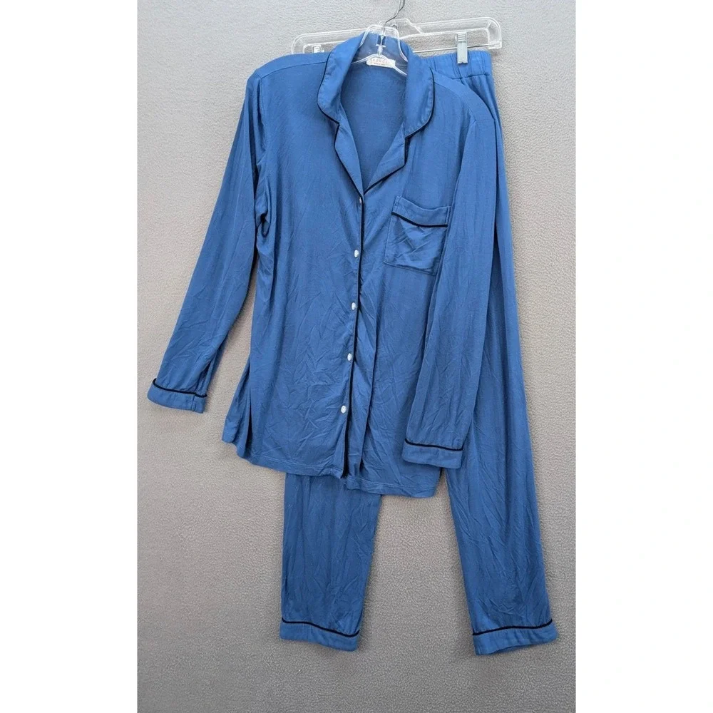 Ekouaer Pajama Set Women's XS Sleepwear Loungewear Long Sleeve Top & Pants Blue‎